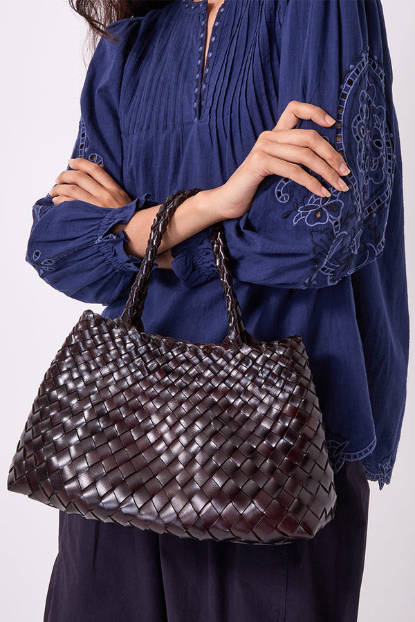 Selina Woven Leather Bag - Khaki main image 0