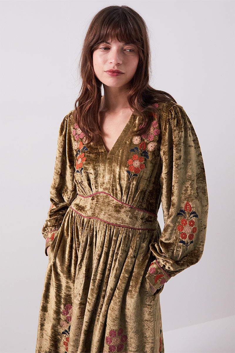 Sophia Floral Embroidered Velvet Dress