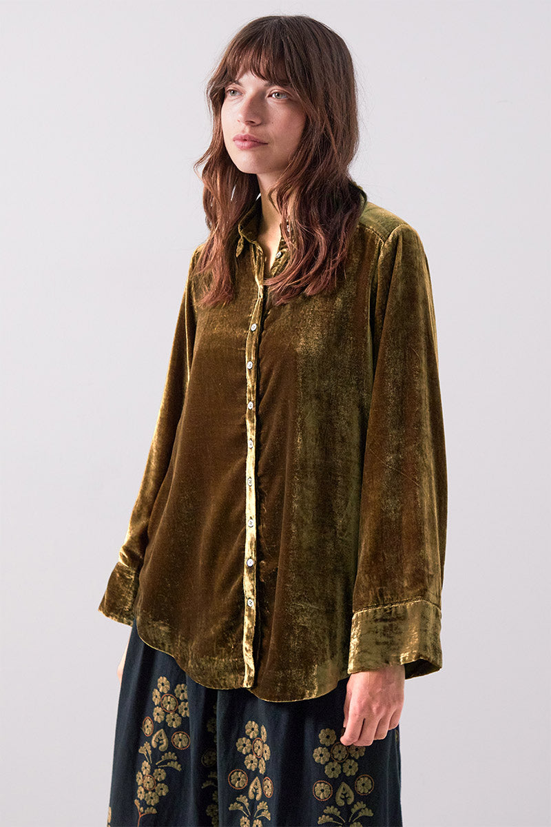 Rumi Velvet Relaxed Button-down Shirt