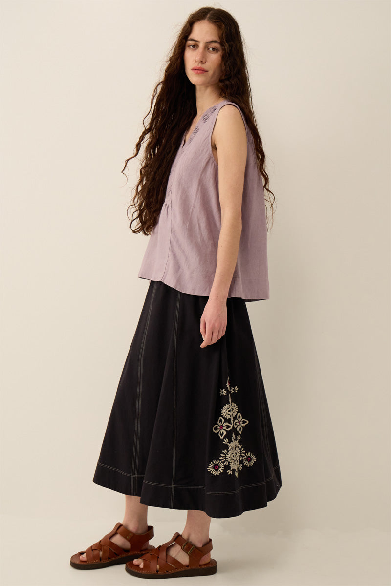 Cora Floral Embroidered Cotton Twill Skirt
