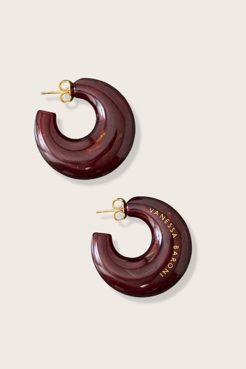 Bordeaux Marble Moon Earrings