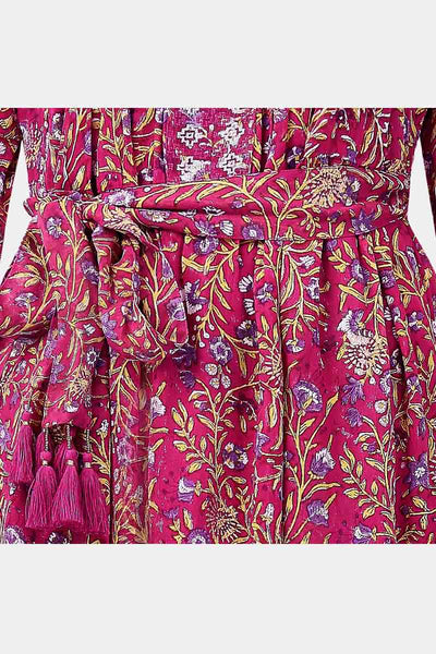 Front Detail of Alexa Woodblock Pink Georgette Dress by East.co.uk