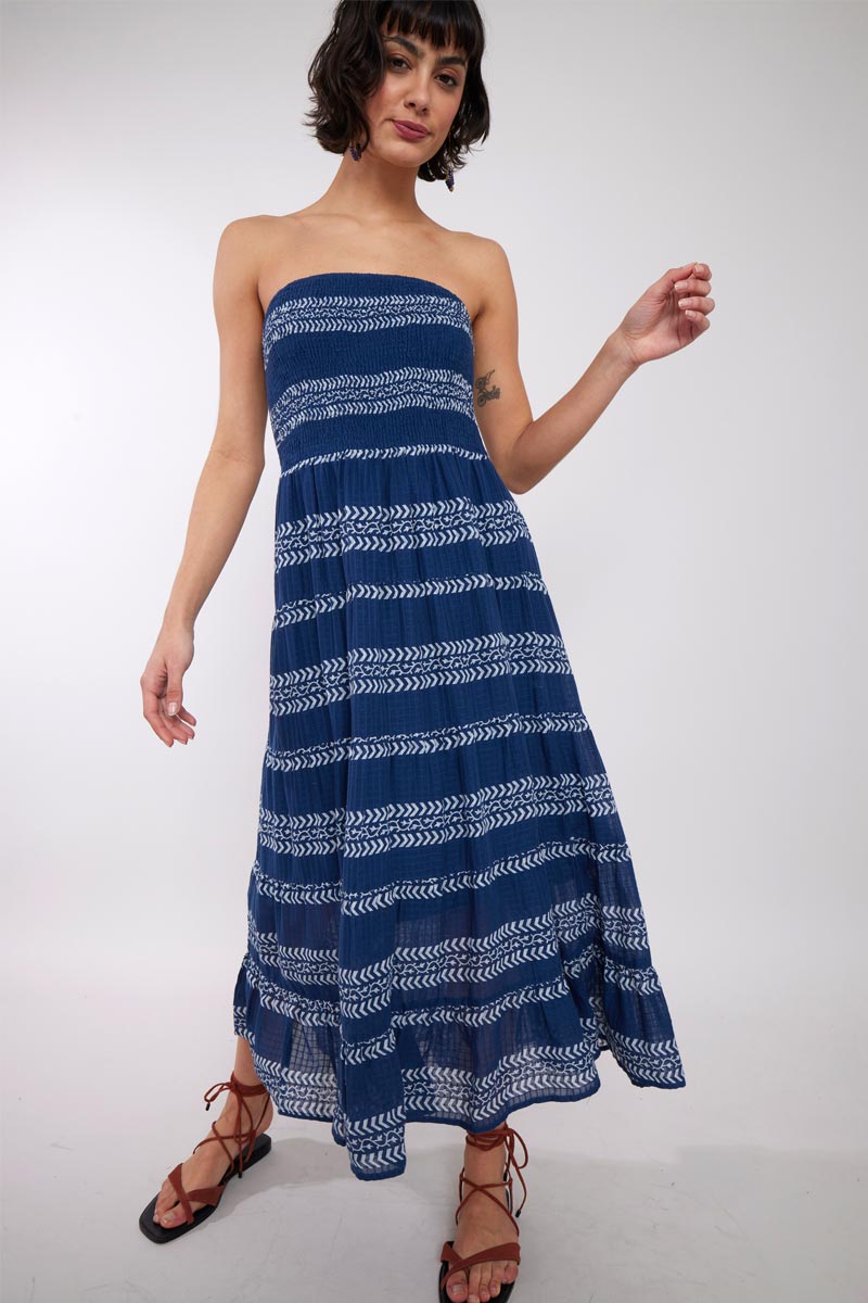 Delphi Navy Cotton Strapless Dress –
