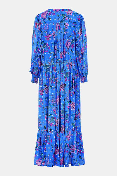 Back of Harriet Blue Georgette Foil Dress by East.co.uk