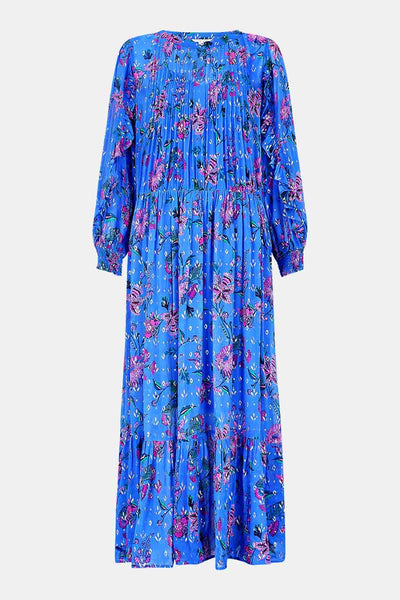 Front of Harriet Blue Georgette Foil Dress by East.co.uk