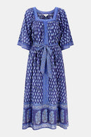Front of Harriet Navy Organic Cotton Belted Dress by East.co.uk