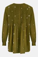 Back of Kiko Olive BCI Cotton Embroidered Top by East.co.uk