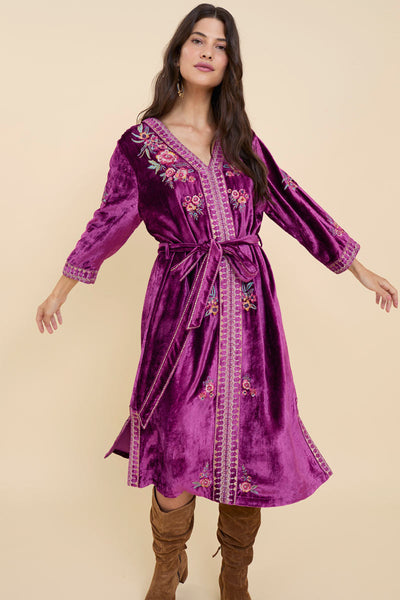 Kora Embroidered Purple Velvet Dress