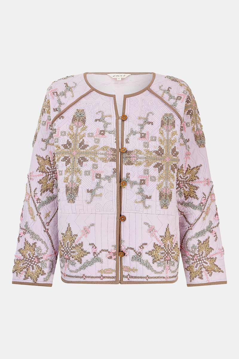 Lily Lilac Cotton Jersey Embroidered Quilted Jacket