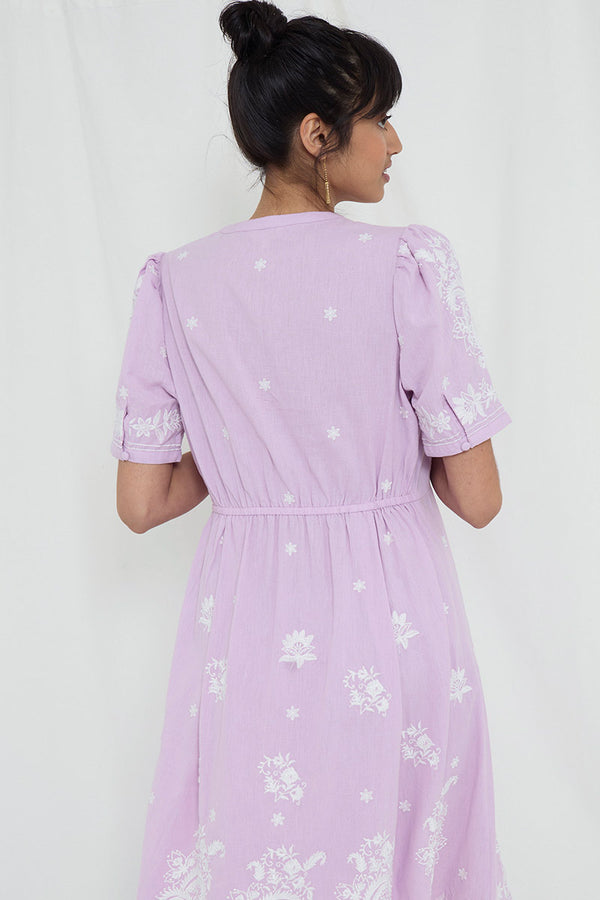 Mabel Lilac Embroidered Midi Dress