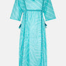 Front of Oceana Turquoise BCI Cotton Embroidered Bandhani Kaftan by East