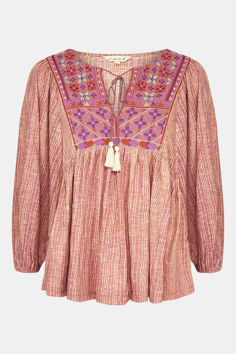 Sarai Blush Cotton Jersey Embroidered Top east.co.uk