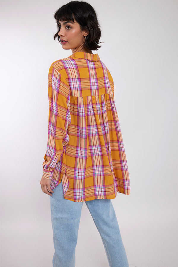 Model wearing Sunshine Cotton Plaid Yarn Dyed Shirt by East.co.uk
