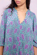 Model wearing Aarti Print Ocean Green Blouse by East.co.uk