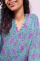 Model wearing Aarti Print Ocean Green Blouse by East.co.uk