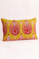 Front of Lime Silk Suzani Embroidered Ikat Cushion Cover by East