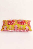 Side of Lime Silk Suzani Embroidered Ikat Cushion Cover by East