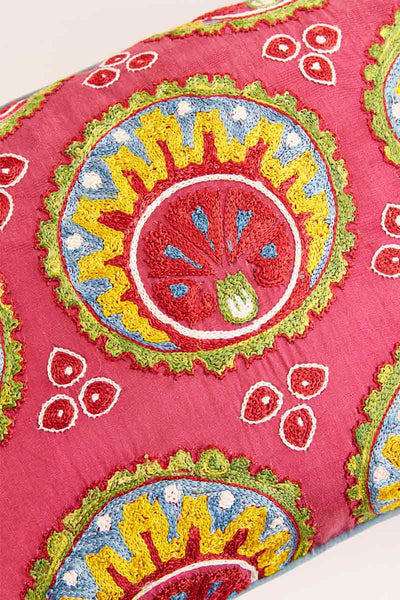 Pink Silk Suzani Embroidered Ikat Cushion Cover by East.co.uk