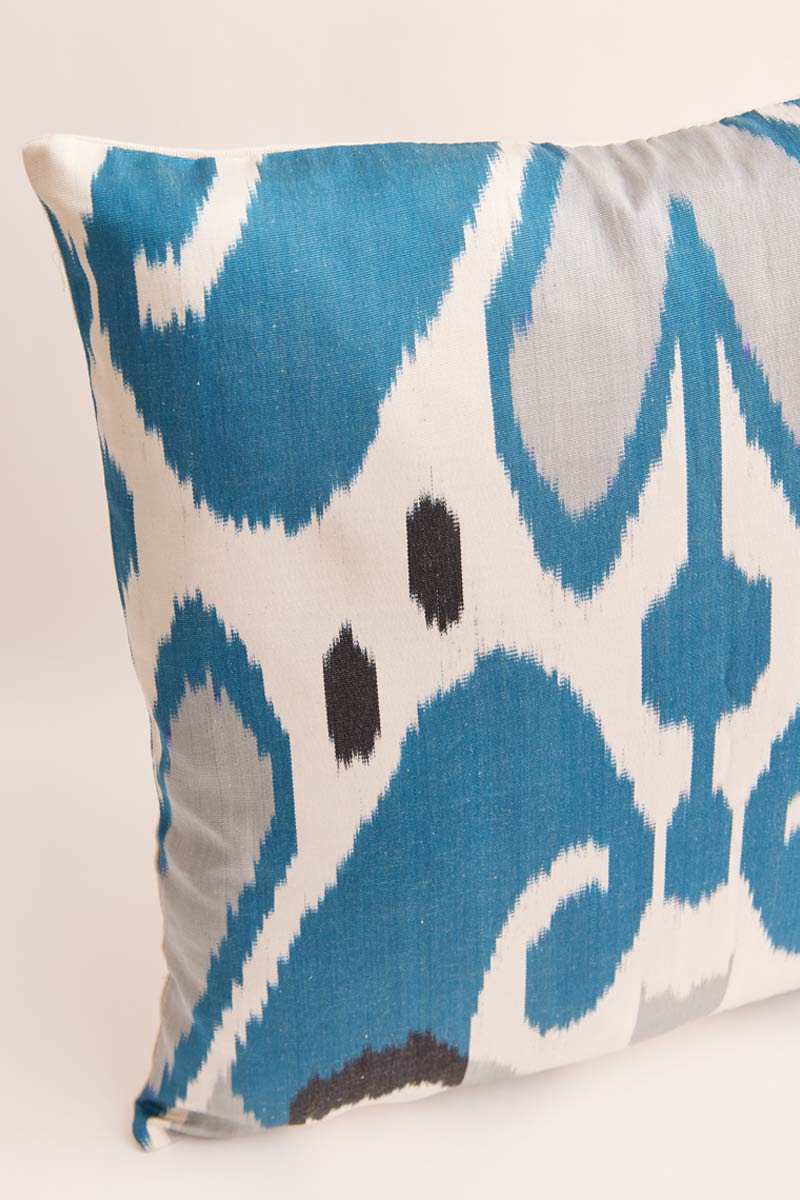 Ikat Blue Silk Square Cushion Cover by East.co.uk