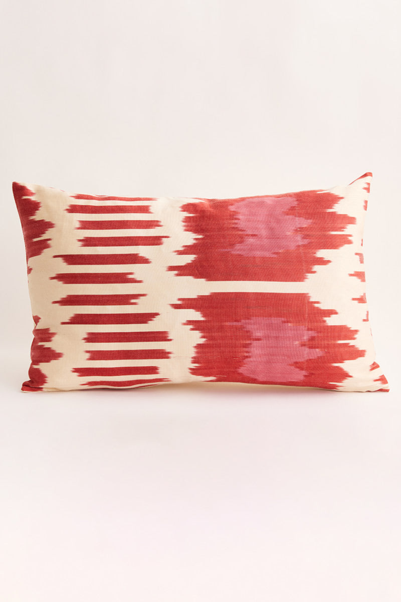 Ikat Red Silk Woven Cushion Cover